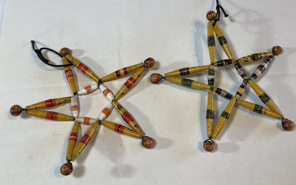 Paper Set of Two Bead Star Snowflake Christmas Tree Ornaments Winter Holiday
